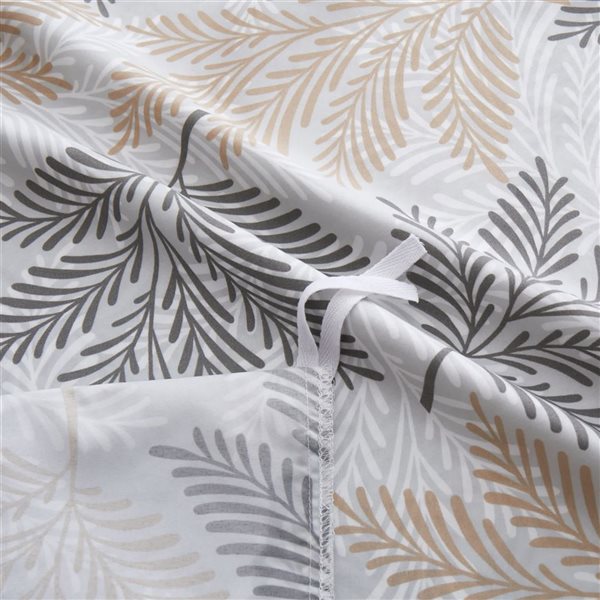 Marina Decoration 3-Piece White and Grey Full Leaf Print Rayon Duvet Cover Set w/ Hidden Zipper