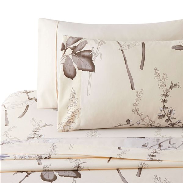 Marina Decoration 4-Piece Cream White and Blue King Printed Bamboo Bedding Set