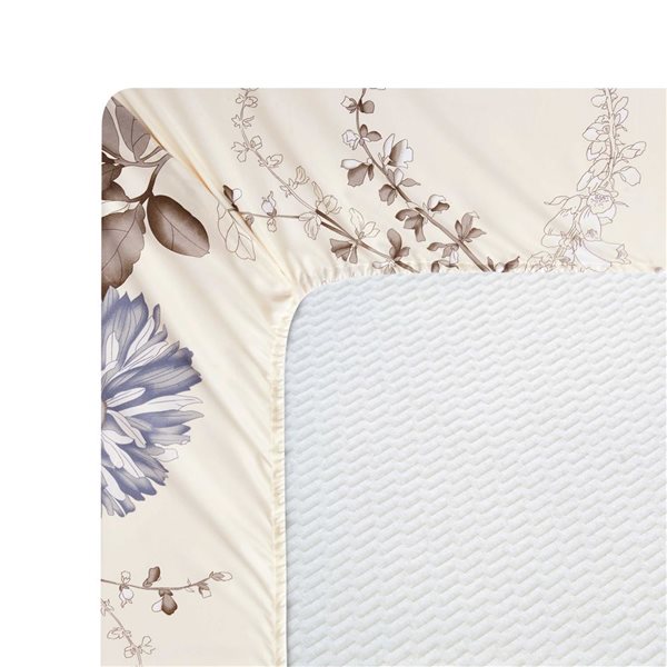 Marina Decoration 4-Piece Cream White and Blue King Printed Bamboo Bedding Set