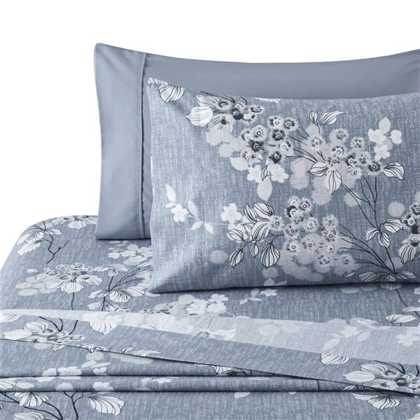 Marina Decoration 2-Piece Blue and Grey Twin Floral Print Duvet Cover Set