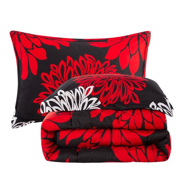 Marina Decoration 3-Piece Modern Red and White Floral King Bed Soft Comforter Set