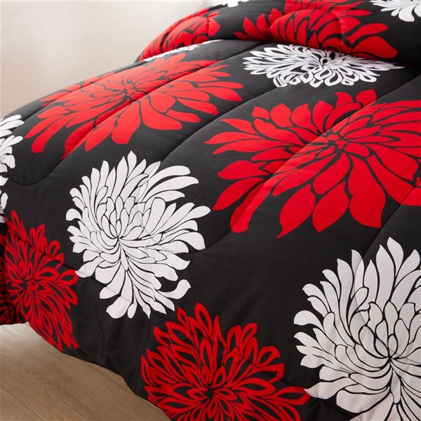 Marina Decoration 3-Piece Modern Red and White Floral King Bed Soft Comforter Set