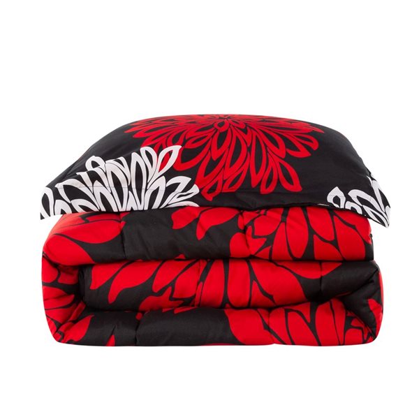 Marina Decoration 3-Piece Modern Red and White Floral King Bed Soft Comforter Set
