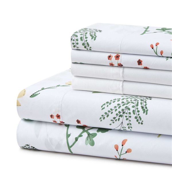 Marina Decoration 6-Piece Bamboo/Polyester King Bed Sheet Set - Red, Yellow and Purple Floral Pattern