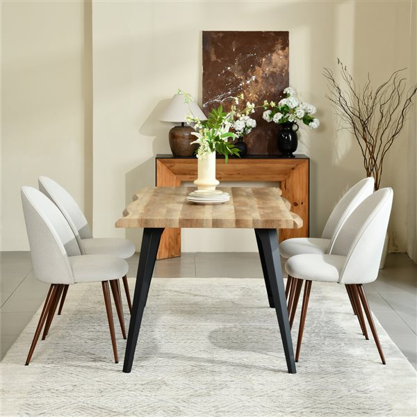 Homy Casa Modern 5-Pc Dining Set with Oak Table and Beige Accent Fabric Chairs