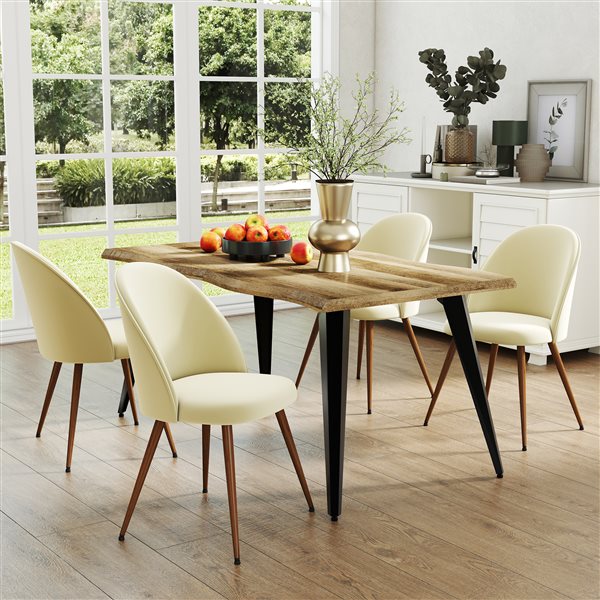 Homy Casa Modern 5-Pc Dining Set with Oak Table and Beige Accent Fabric Chairs