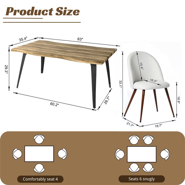 Homy Casa Modern 5-Pc Dining Set with Oak Table and Beige Accent Fabric Chairs