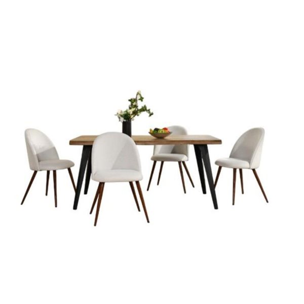 Homy Casa Modern 5-Pc Dining Set with Walnut Table and Beige Fabric Upholstered Chairs