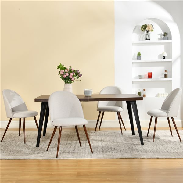 Homy Casa Modern 5-Pc Dining Set with Walnut Table and Beige Fabric Upholstered Chairs