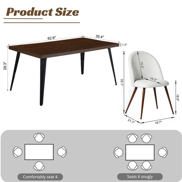 Homy Casa Modern 5-Pc Dining Set with Walnut Table and Beige Fabric Upholstered Chairs