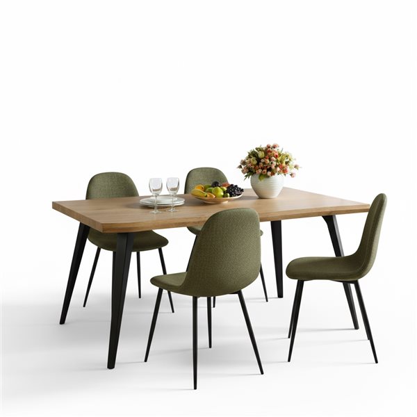 Homy Casa Modern 5-Pc Dining Set with Oak Table and Green Fabric
