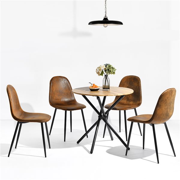 Homy Casa Modern 5-Pc Dining Set with Brown Faux Suede Chairs and Oak MDF Round Table