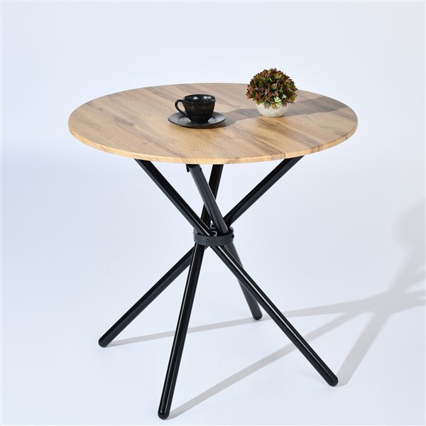 Homy Casa Modern 5-Pc Dining Set with Brown Faux Suede Chairs and Oak MDF Round Table