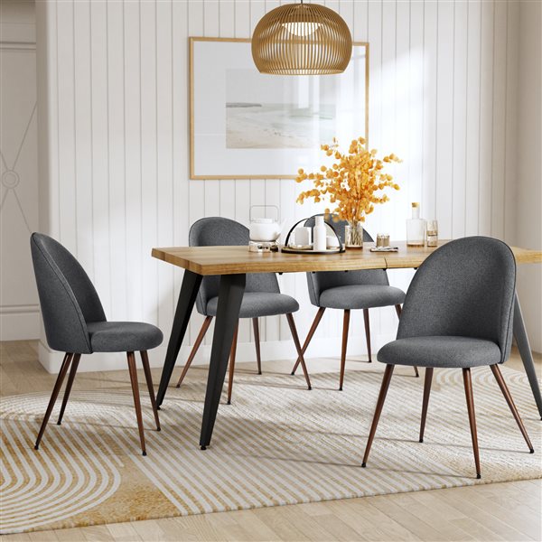 Homy Casa Modern 5-Pc Dining Set with Oak Table and Grey Fabric Chairs