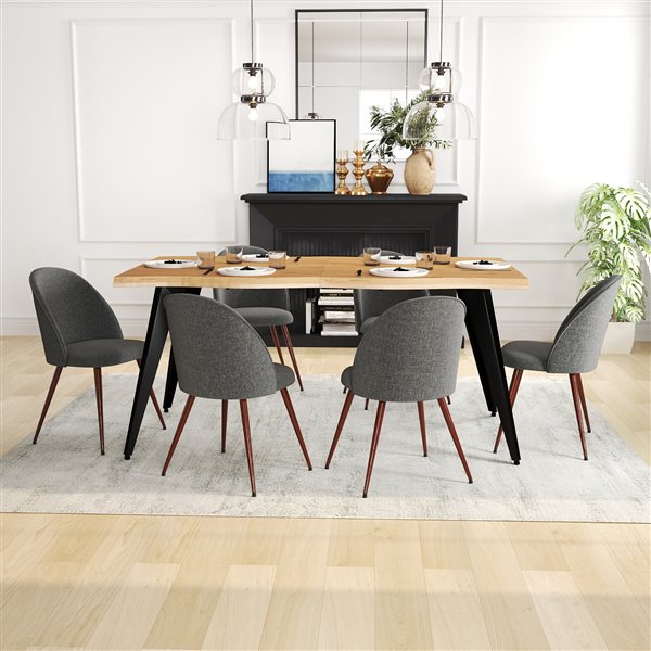 Homy Casa Modern 5-Pc Dining Set with Oak Table and Grey Fabric Chairs