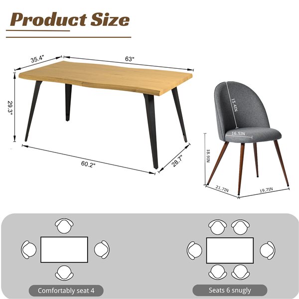 Homy Casa Modern 5-Pc Dining Set with Oak Table and Grey Fabric Chairs