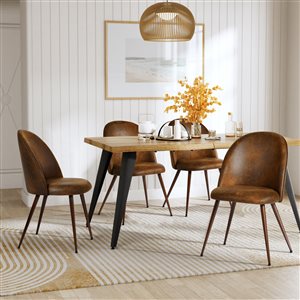 Ensemble salle à manger moderne 5 pcs Homy Casa avec table chêne et chaises d'appoint suédine brune