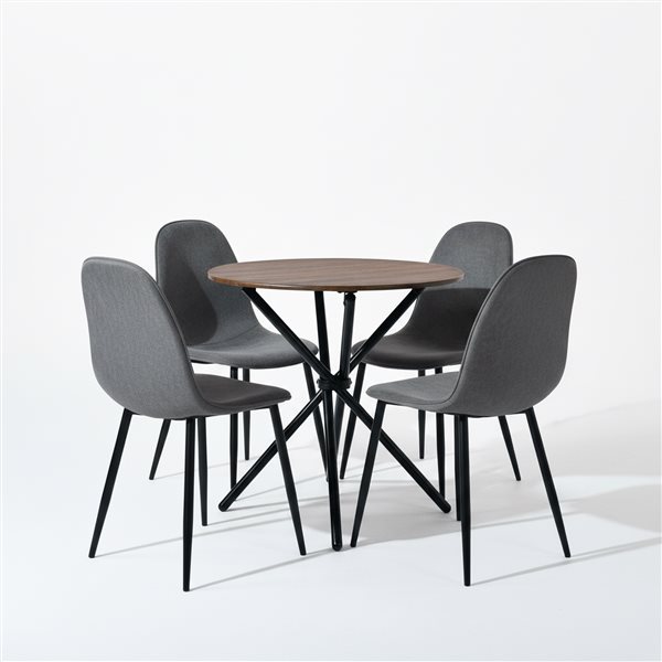 Homy Casa Modern 5-Pc Dining Set with Grey Fabric Chairs and Espresso MDF Round Table