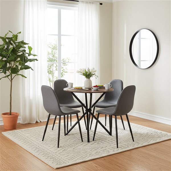 Homy Casa Modern 5-Pc Dining Set with Grey Fabric Chairs and Espresso MDF Round Table
