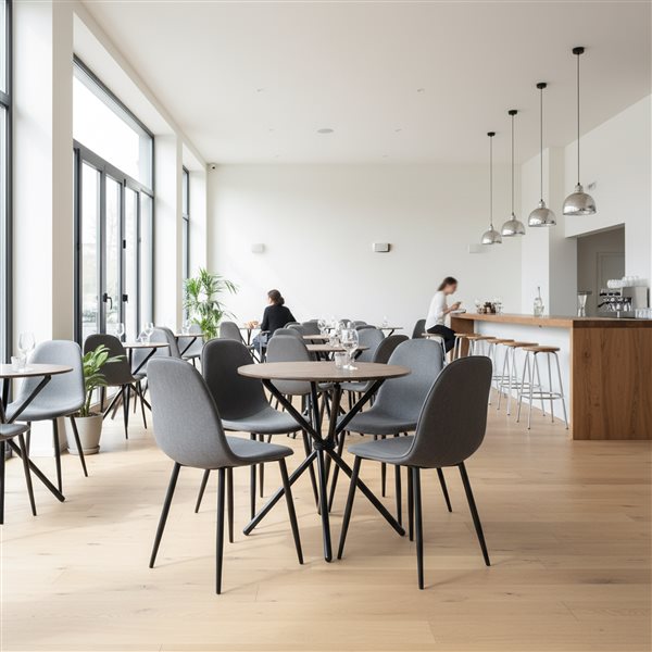 Homy Casa Modern 5-Pc Dining Set with Grey Fabric Chairs and Espresso MDF Round Table