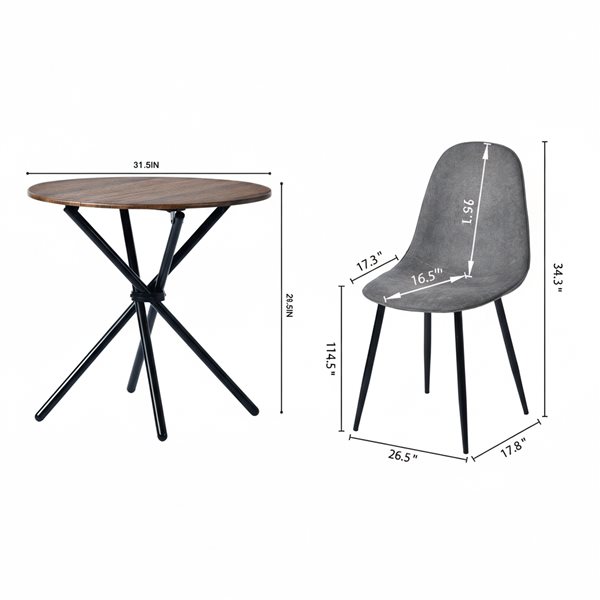 Homy Casa Modern 5-Pc Dining Set with Grey Fabric Chairs and Espresso MDF Round Table