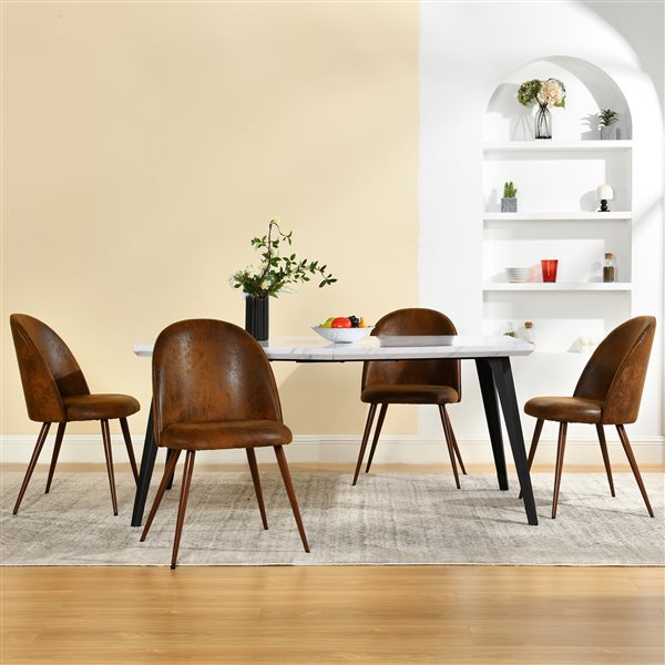Homy Casa Modern 5-Pc Dining Set with White Table and Brown Faux Suede Upholstered Chairs