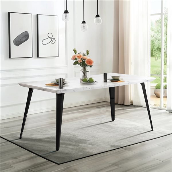 Homy Casa Modern 5-Pc Dining Set with White Table and Brown Faux Suede Upholstered Chairs