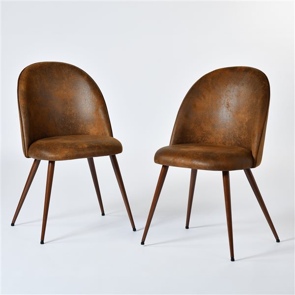 Homy Casa Modern 5-Pc Dining Set with White Table and Brown Faux Suede Upholstered Chairs