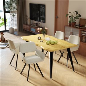 Ensemble salle à manger moderne 5 pcs Homy Casa avec table chêne et chaises à accoudoirs pivotantes beiges
