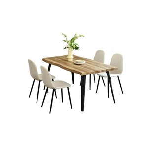Ensemble salle à manger moderne 5 pcs Homy Casa avec table chêne et chaises en tissu beige