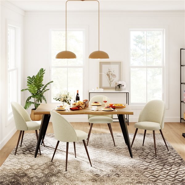 Homy Casa Modern 5-Pc Dining Set with Oak Table and Beige Accent Fabric Chairs
