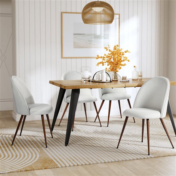 Homy Casa Modern 5-Pc Dining Set with Oak Table and Beige Accent Fabric Chairs