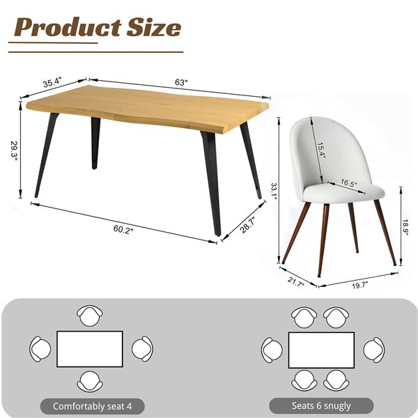 Homy Casa Modern 5-Pc Dining Set with Oak Table and Beige Accent Fabric Chairs