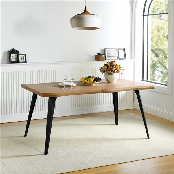 Homy Casa Modern 5-Pc Dining Set with Oak Table and Beige Accent Fabric Chairs