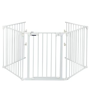 Costway White 5-Panel Metal Safety Fence with Lockable Door