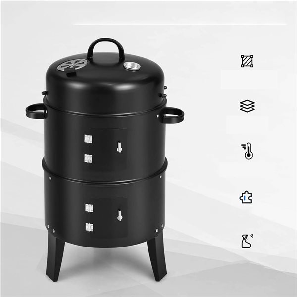 Costway 3-in-1 Portable Round Charcoal Smoker with Built-in Thermometer