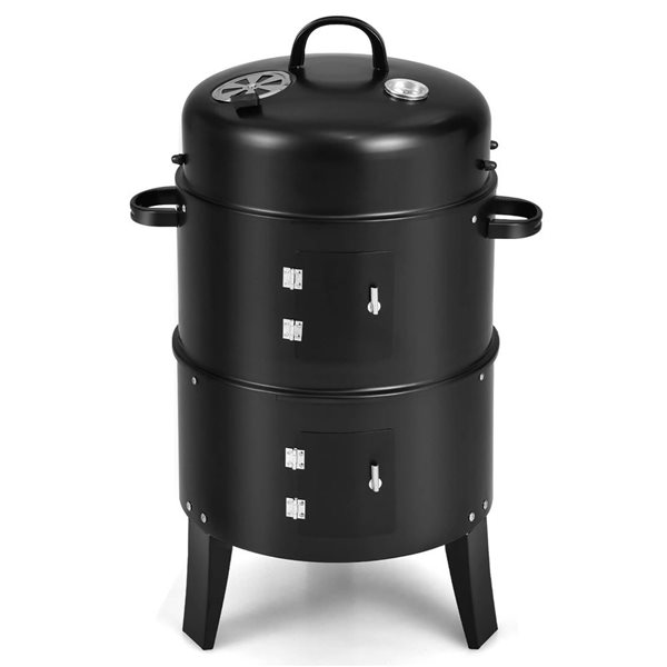 Costway 3-in-1 Portable Round Charcoal Smoker with Built-in Thermometer