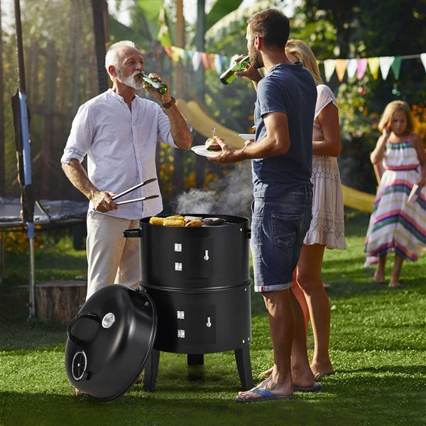 Costway 3-in-1 Portable Round Charcoal Smoker with Built-in Thermometer
