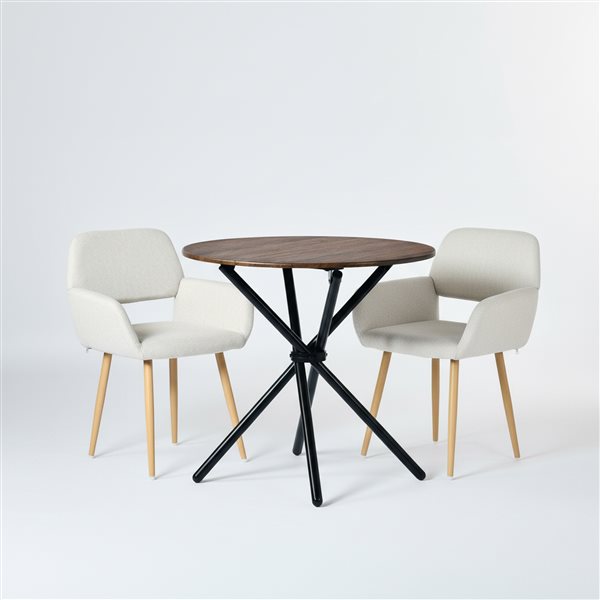 Homy Casa 3 Pcs Round Dining Table Set w/ Upholstered Armchairs - Beige