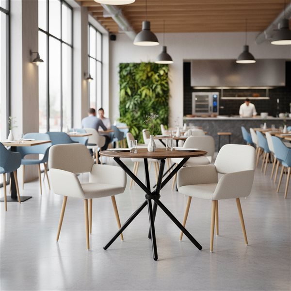 Homy Casa 3 Pcs Round Dining Table Set w/ Upholstered Armchairs - Beige