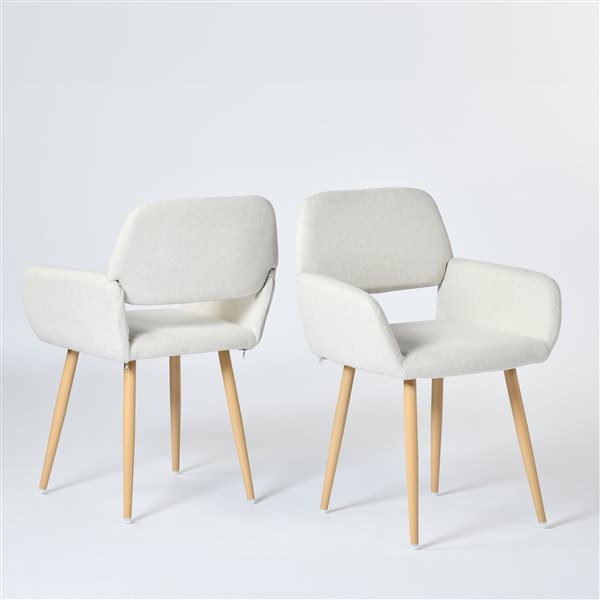 Homy Casa 3 Pcs Round Dining Table Set w/ Upholstered Armchairs - Beige