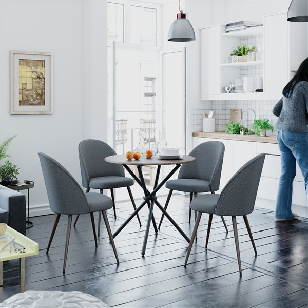 Homy Casa 3 Pcs Round Dining Table Set w/ Fabric Chairs - Dark Grey
