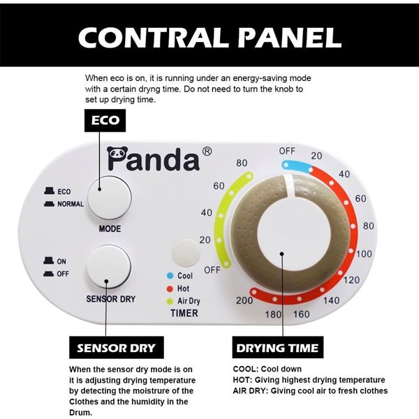 Panda 3.5 ft³ 110V Black & White Electric Portable Compact Dryer