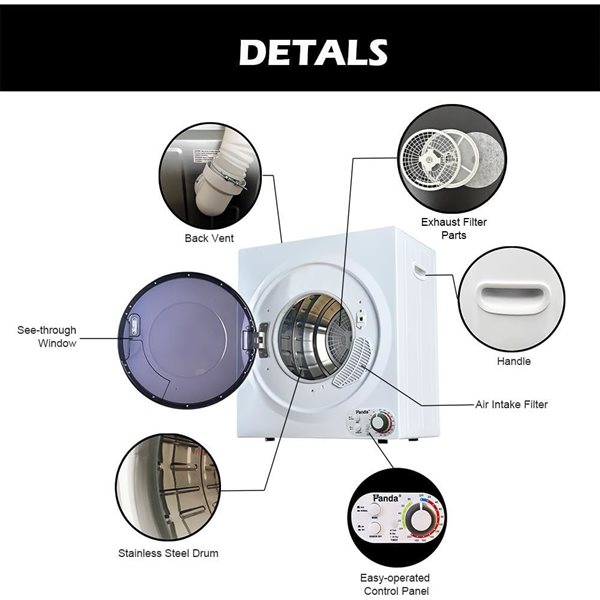 Panda 3.5 ft³ 110V Black & White Electric Portable Compact Dryer