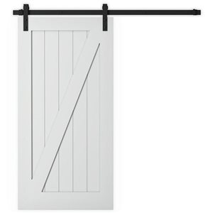 Porte de grange coulissante Garson en MDF blanc apprêté de style Z 36 x 84 x 1 3/8 po avec kit de quincaillerie