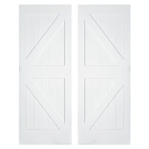 Lot de 2 portes de grange coulissantes Garson en MDF blanc apprêté de style K 36 x 84 x 1 3/8 po