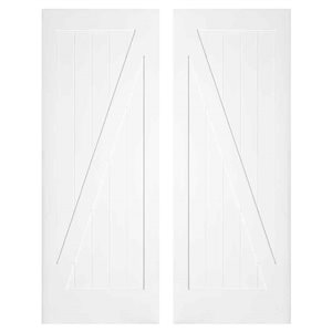 Lot de 2 portes de grange coulissantes Garson en MDF blanc apprêté de style Z 36 x 84 x 1 3/8 po