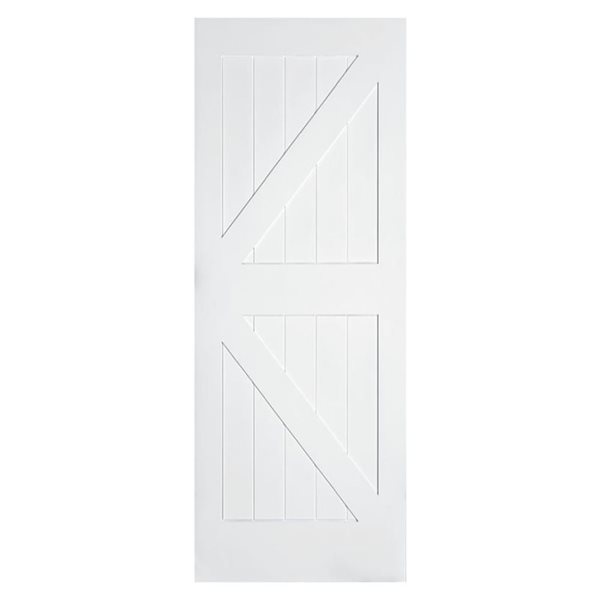 Porte de grange coulissante Garson en MDF blanc apprêté de style K 36 x 84 x 1 3/8 po