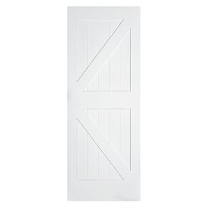 Porte de grange coulissante Garson en MDF blanc apprêté de style K 36 x 84 x 1 3/8 po