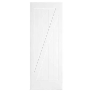 Porte de grange coulissante Garson en MDF blanc apprêté de style Z 36 x 84 x 1 3/8 po